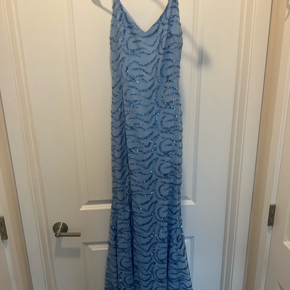 Lulu's Blue Sequin Prom Dress